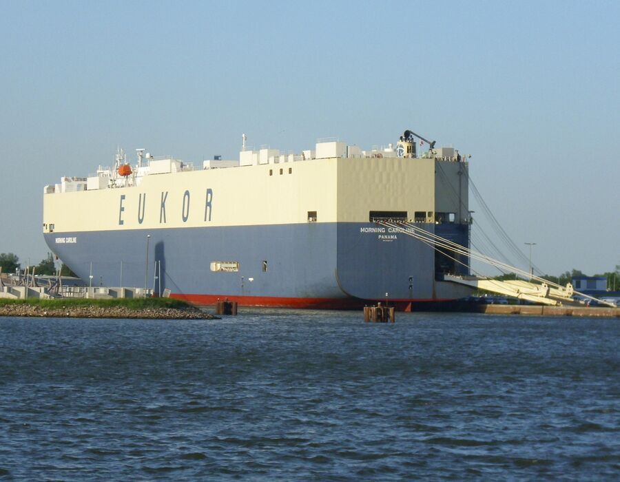 Car carrier vessel at a port
