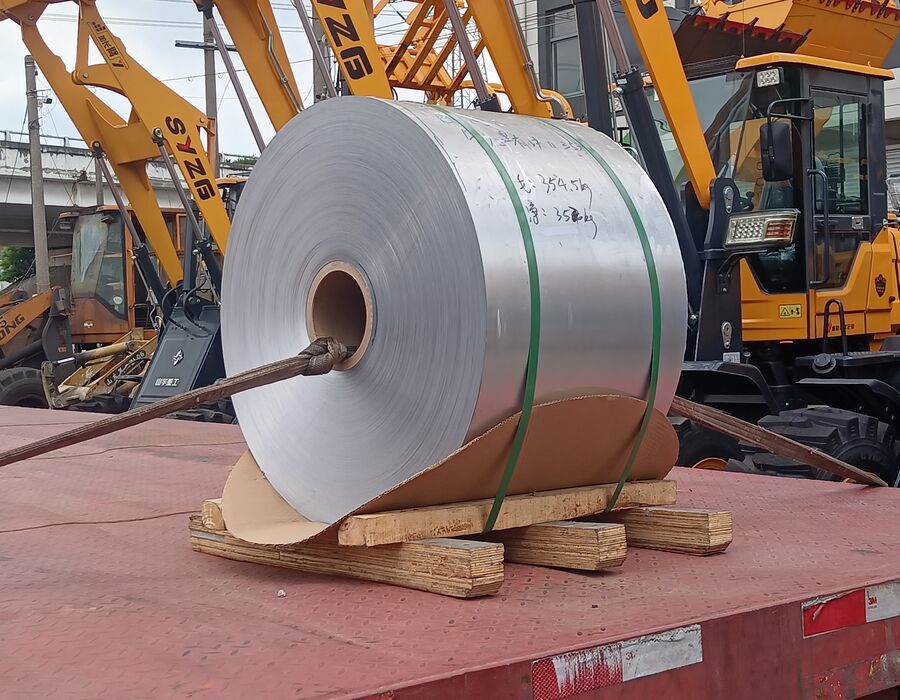 Steel coil secured on a truck trailer
